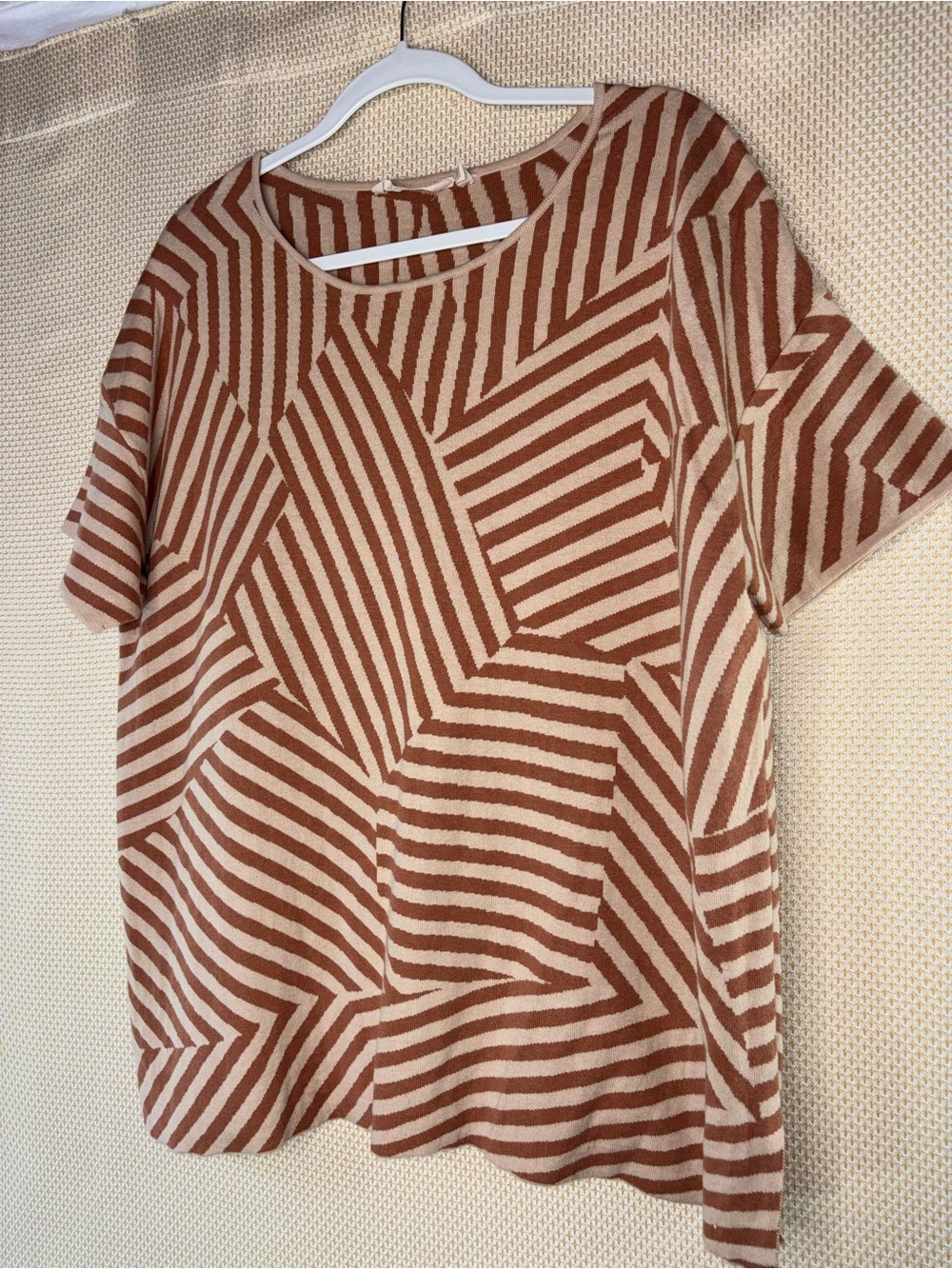 Soft Surroundings Rust and Cream Geometric Stripe Short-Sleeve Top 1X